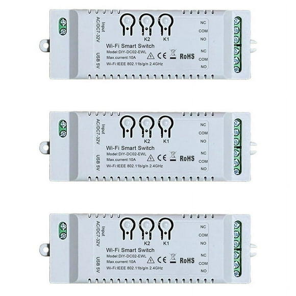 3X 2CH WiFi Smart Switch DIY Timer APP 7-32V USB 5V 2.4G WiFi Home Automation Module for Home IFTT,3 * Smart Switch,White