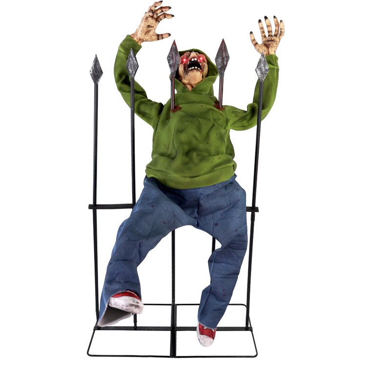 Haunted Hill Farm 4.4 ft Voice-Sensor Impaled Zombie Halloween