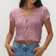 thumbnail image 2 of GigrtiJin Women's Spring Summer Shirts Short Sleeve Cropped Cardigan Sweaters Crochet Knit Open Front Button up Tops, 2 of 9