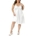 thumbnail image 1 of Agnes Orinda Ropa de dormir para mujeres de tallas grandes, lencería de Día de la Madre, quimono de satén con encaje floral, vestido de noche con escote en V, pijama, vestidos de dormir 4X blanco, 1 of 6