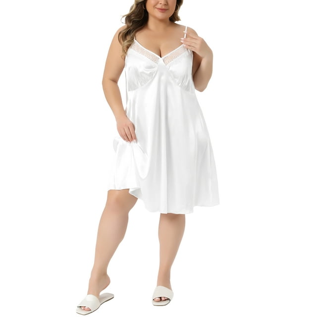 Agnes Orinda Ropa de dormir para mujeres de tallas grandes, lencería de Día de la Madre, quimono de satén con encaje floral, vestido de noche con escote en V, pijama, vestidos de dormir 4X blanco