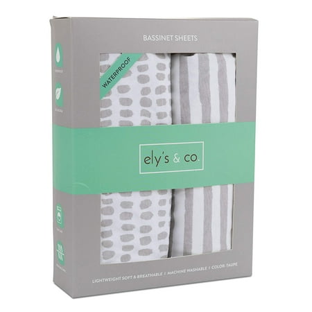 Waterproof Bassinet Sheet Set I Taupe Stripes