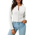 thumbnail image 3 of Womens Cropped Sweaters Button Down Long Sleeve V Neck Ribbed Knit Slim Fit Pullover Crop Tops White M, 3 of 9