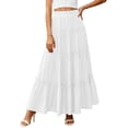 thumbnail image 2 of Girls Skirt Solid Boho Casual Tiered High Waist A Line Flowy Long Skirt - Elastic Waist Maxi Skirt Ruffle Long Skirt with Drawstring Casual Skirt - Summer Swing Ankle Length Skirts White S, 2 of 9