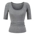 thumbnail image 5 of Kcolen Women's Half Sleeve Square Neck Slim-Fit Tee Tops Summer Beach Fashion Casual Basic Tee Shirts Spring Work Outfits Going Out Trendy Clothes, 5 of 5