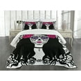thumbnail image 3 of Ambesonne Sugar Skull Quilted Bedspread Set 3 Pcs, Dia De Los Muertos Art, King Size, White Black Pink, 3 of 5