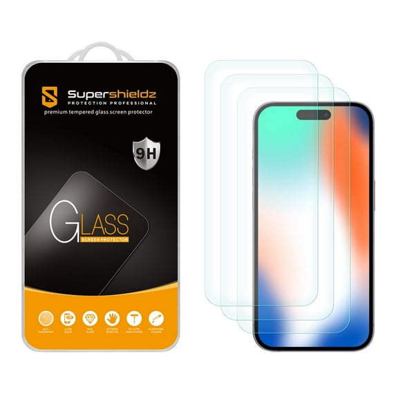 (3 Pack) Supershieldz Designed for iPhone 15 Pro (6.1 inch) Tempered Glass Screen Protector, Anti Scratch, Bubble Free