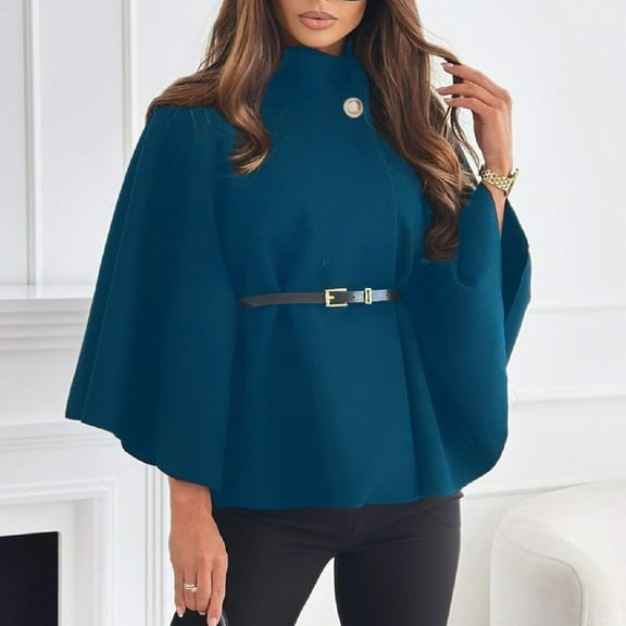 Gamivast Wool Jackets for Women Oversized Batwing Sleeve Peacoats Belted Trendy Casual Stand Collar Cloak Cape Coats Winter Warm One Button Outerwear