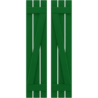 Ekena Millwork 11 1/2"W x 73"H Americraft Three Board (2 Batten) Exterior Real Wood Spaced Board-n-Batten Shutters w/ Z-Bar (Per Pair), Viridian Green