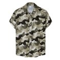 thumbnail image 1 of Camisas De Vestir Para Hombre Azul Camisa de solapa de manga corta con estampado suelto de moda de verano para hombre (Brown, M), 1 of 7
