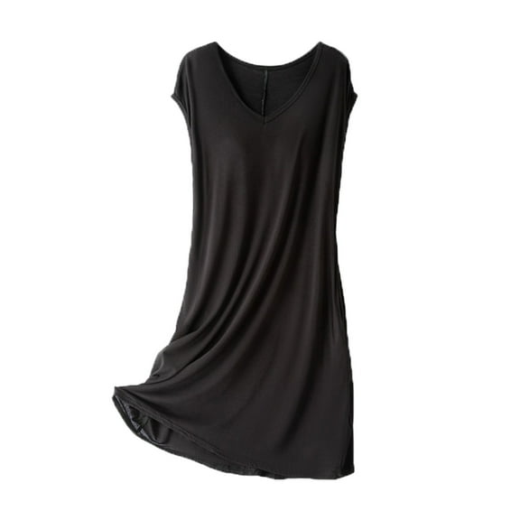 Womens T-Shirt Nightgowns Short Sleeve 2025 Casual Sleep Dress Soft Comfy Sleeveless Sleepwear V Neck Nightwear Loungewear Nightgowns for Women Soft Cotton Black One Size