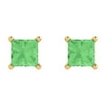 thumbnail image 3 of 14K Solid Gold Push Back Stud Earrings for Women | 2 cttw Princess Cut Simulated Green Diamond | Yellow Gold, 3 of 5