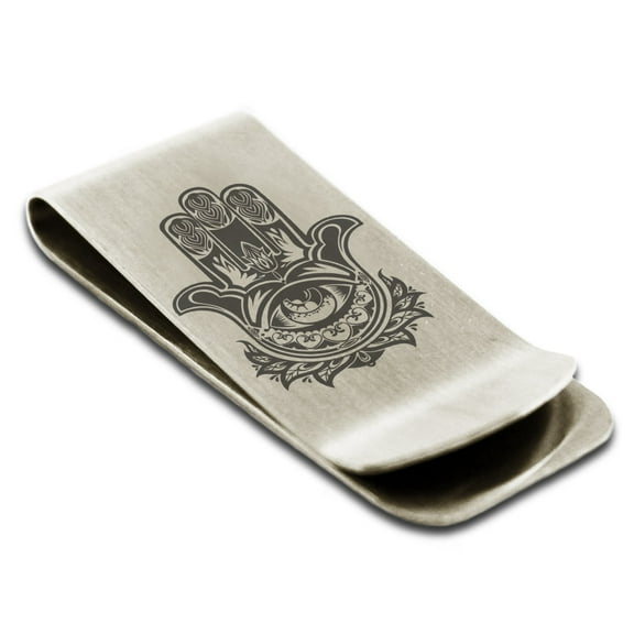 Tioneer Stainless Steel Floral Hamsa Hand of Fatima Engraved Money Clip Holder