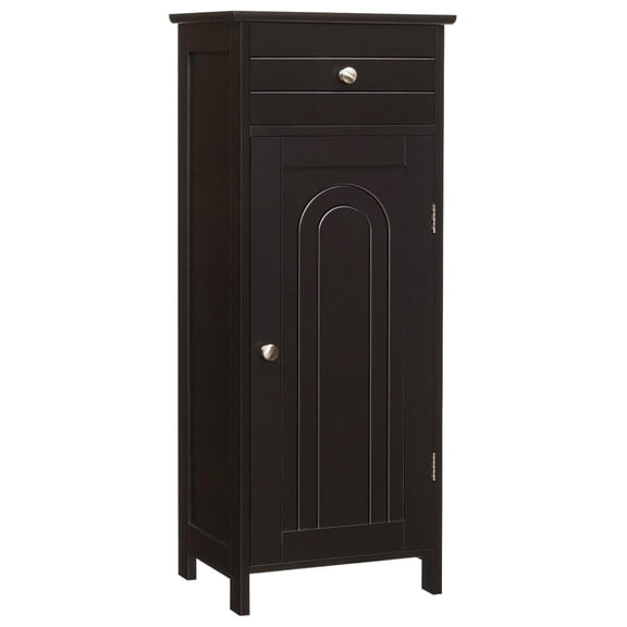 WDZS Bathroom Floor Cabinet, Wooden Side Storage Cabinet, Freestanding Single Door Bathroom Cabinet with Large Drawer & 2 Adjustable Shelves for Living Room Kitchen (Brown)
