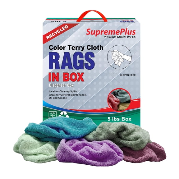 SupremePlus Color Terry Cloth Cleaning Rags 5 lbs Compressed Box of Rags Commercial Cotton Household Cleaning Cloths & Wipes, Multicolor, 20 Count
