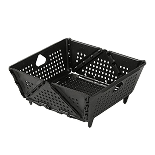 Colador de plástico - Cesta de drenaje plegable con patas de apoyo - Colador de alimentos de cocina - Ahorra espacio en color negro