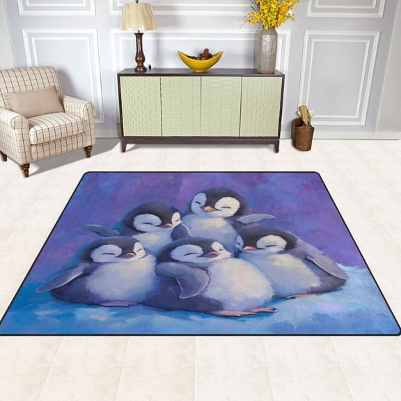 Penguins Plush Absorbent 63''x48'' Plush Memory Foam Bath Mat, Soft, Absorbent, Non Slip, Durable
