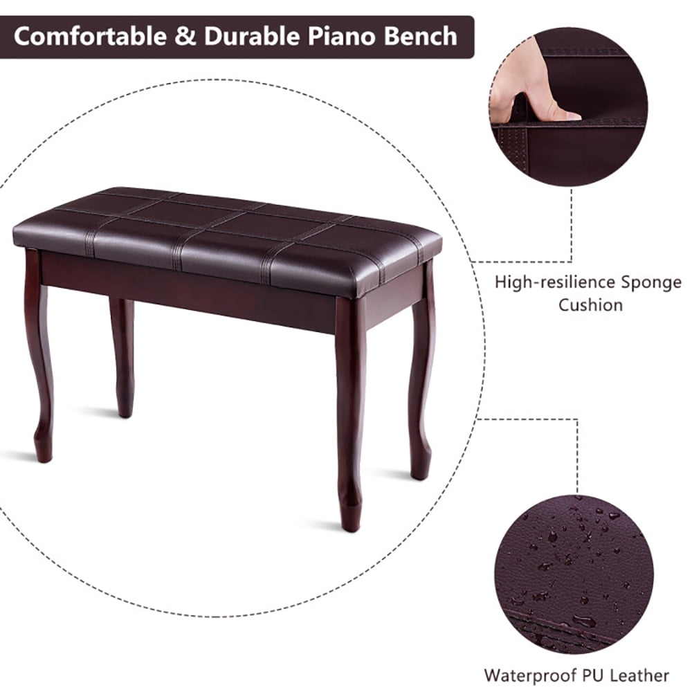 CIPACHO Solid Wood PU Leather Piano Bench with Storage, Musical Instrument Toy Stool, Brown