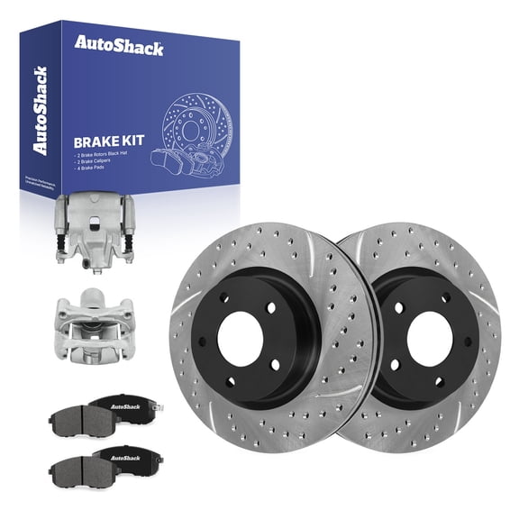 AutoShack Front Vented Drilled & Slotted E-Coated Brake Rotors   Premium Ceramic Pads   Calipers 8-PC Brake Kit Replacement for 2007-2010 Nissan Altima ShadowGuard 11.65" (295.9 mm)