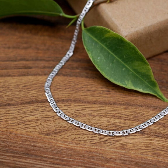 QQTDFG 925 Sterling Silver Choker Mariner Link Chain Necklace A2520-Silver