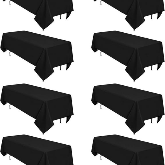 8 Pack Black Tablecloths 60x102 Inch Table Cloths for 6 Foot Rectangle Tables, Wrinkle Resistant Washable Rectangular Fabric Table Cover for Dining Wedding Banquet Camping Party