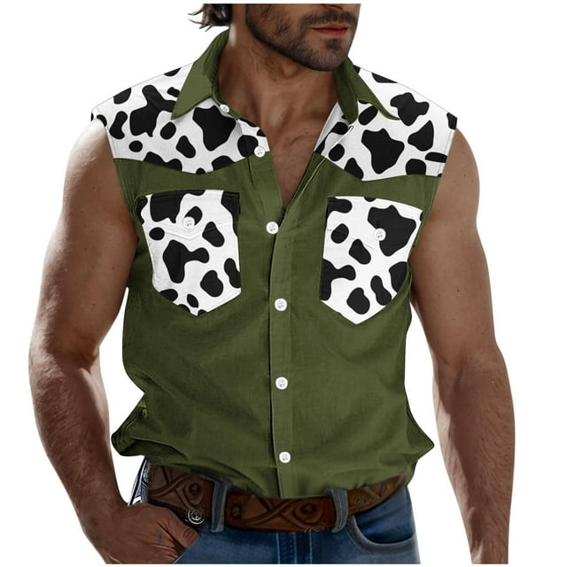 Camisas de Cuello para Hombres, Moda Casual Día de la Independencia Imprimir Turndown Bolsillos sin Mangas Tanque Deportivo
