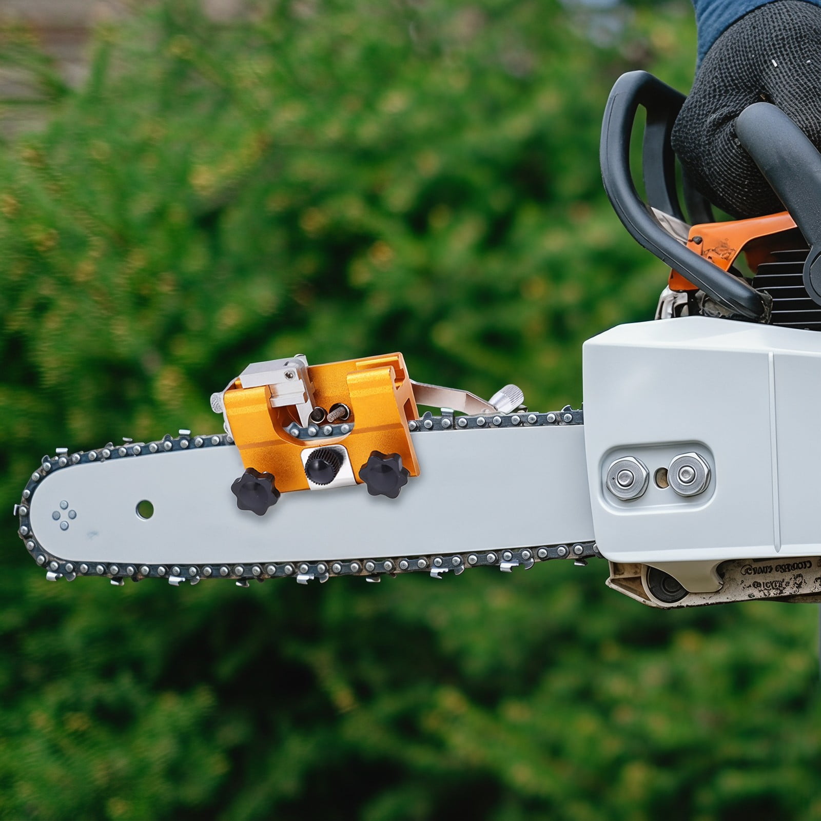 3.86 × 2.95 × 2.56 in Orange-yellow Hand Crank Chain Grinder Multifunctional Chainsaw Sharpener Tool for Outdoor Work Forestry Maintenance
