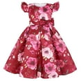 thumbnail image 2 of Mikilon Girls Vintage Floral Print Dress Festival Host Princess Dress Short Sleeve Waist Drawstring Dress, 2 of 9