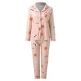 thumbnail image 4 of Xmyrz Womens Pajamas Sets Outfit Sets Peach Plaid Print Lightweight Long Sleeve Lapel Button Up Nightdress Slim Fit Sleepwear Pj Clothes Sets, 4 of 5