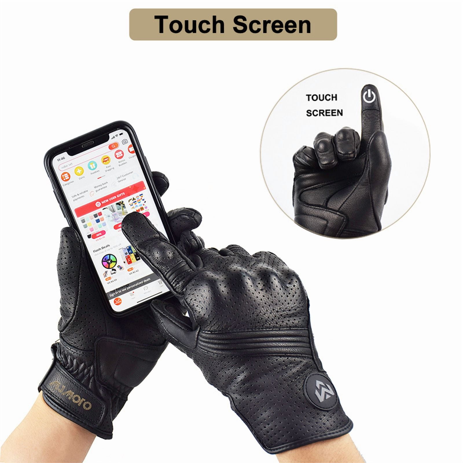 Summer Breathable Real Leather Motorcycle Gloves Touch Operate Guantes Moto Fist Palm Protect Men Racing Motocross Gloves