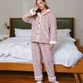 thumbnail image 4 of Womens 2 Piece Warm Fleece Pajamas Set Soft Sleepwear Long Sleeve Lapel Button Down Shirt with Pants Winter Homewear Ladies Clothes, 4 of 5