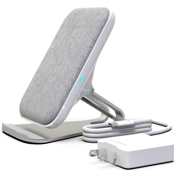 RAIGEN Wireless Charging Stand   Fast Charge AC Adapter Modern Fabric Canvas Design 7.5W for iPhone Xs MAX XR X 8 Plus, 10W for Samsung Galaxy S10 S9 S8 S7 Note 9/8 (Light Grey)