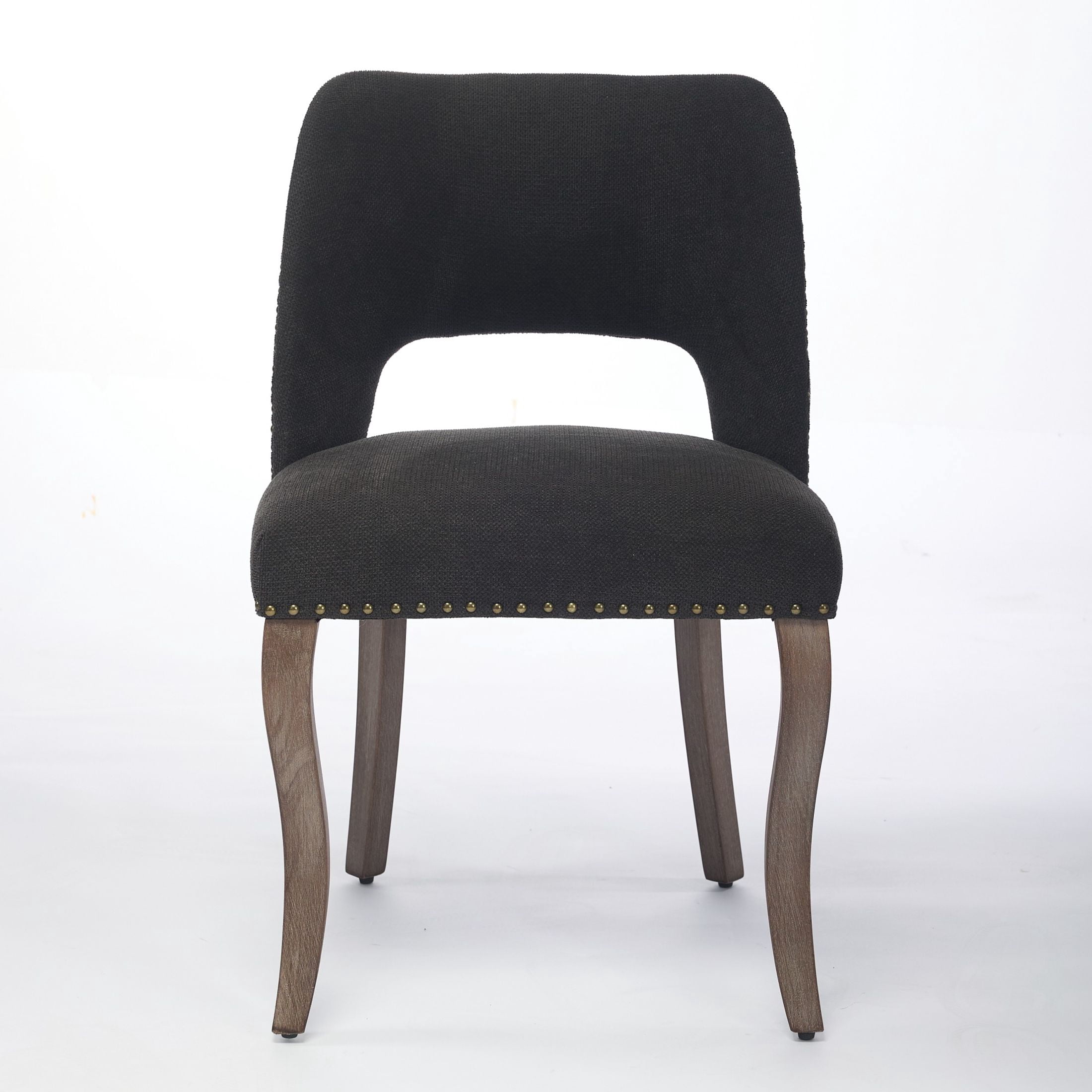GDF Studio 22.8" Farmhouse Dining Chairs Set of 2 with Fabric Upholstery, Curved Rubberwood Legs, Black