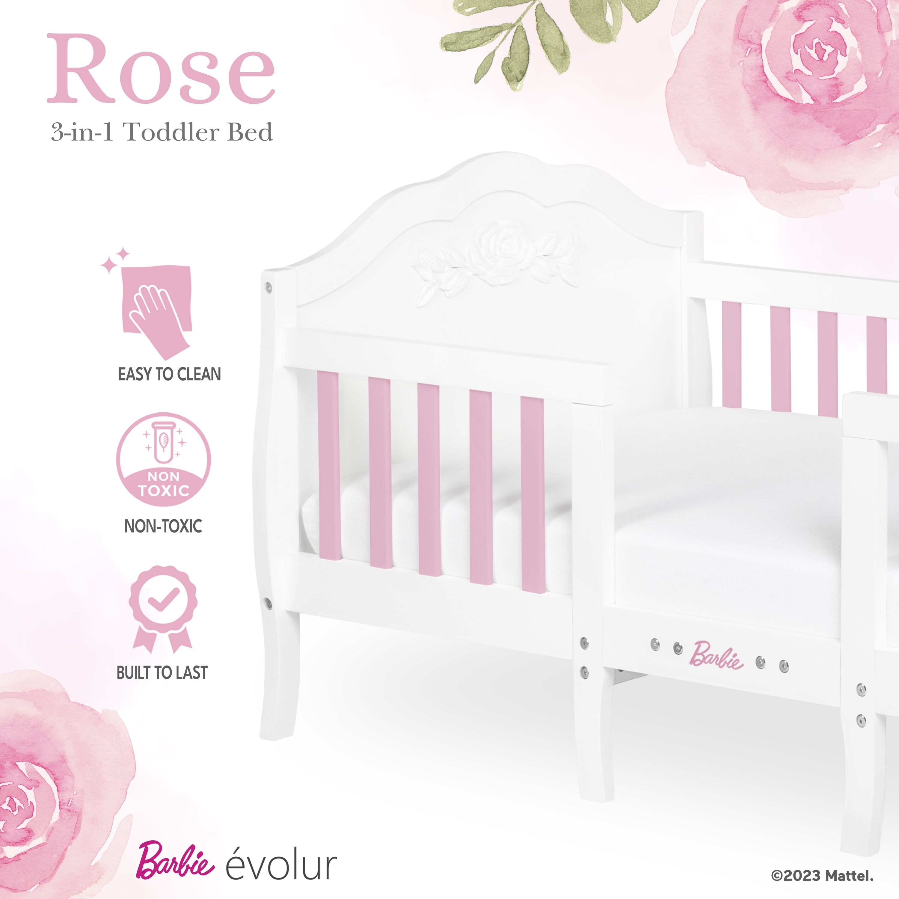 Evolur Rose Toddler Bed in White and Pink