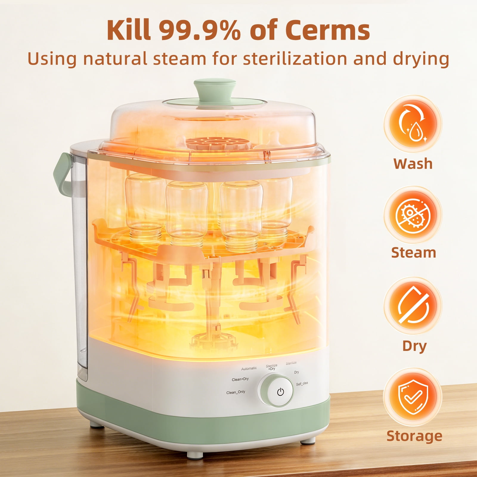 Dushany All-in-One Baby Bottle Washer Sterilizer Dryer, Countertop Machine for Bottles & Pump Parts, Replaces Hand Washing, White