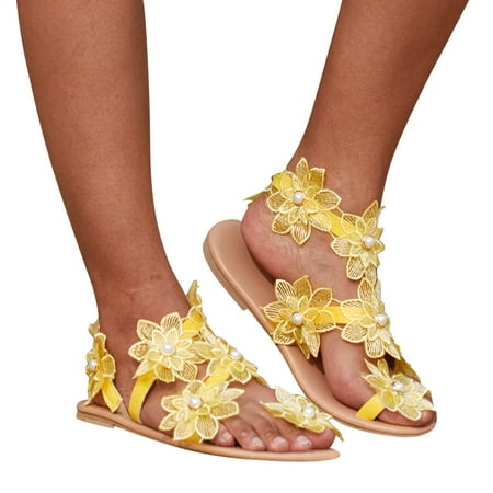 

Luiyenes Fashion Roman Style Women s Summer Flowers Color Slip On Flat Beach Open Toe Breathable Sandals Slippers Shoes