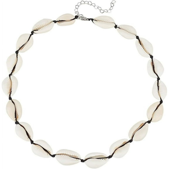 Natural Cowrie Shell Beaded Necklace for Women Seashell Color 18.50 inch(47cm)