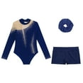 thumbnail image 5 of TiaoBug Kids Girls Long Sleeve Gymnastics Leotard with Shorts Hair Scrunchies Set Dance Biketard B Navy Blue 12, 5 of 7