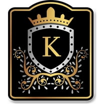 Letter K Initial Fancy Gold Crown BLACK Aluminum Composite Sign 15''x18''