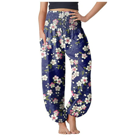 

Sehao Women s Comfy Boho Pants Loose Yoga Pants Hippie Pajama Lounge Boho Pajama Pants Yoga Pants Light Blue Polyester XXL