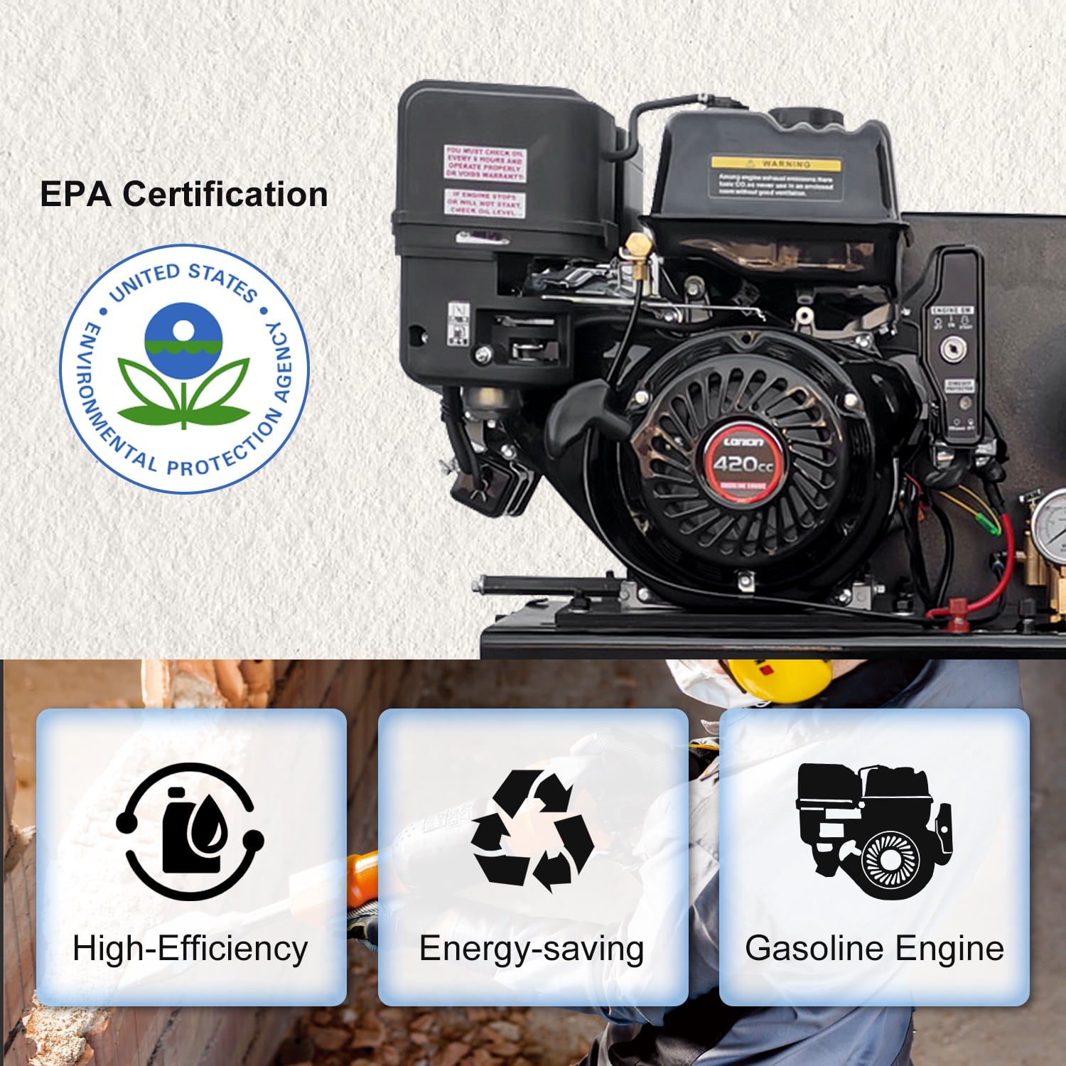 HPDAVV 13HP Gas Powered Air Compressor, 30 Gallon Horizontal ASME Tank, 3-Cylinder Cast Iron Piston Pump, 44 CFM @ 125 PSI for Service Trucks and Mobile Construction
