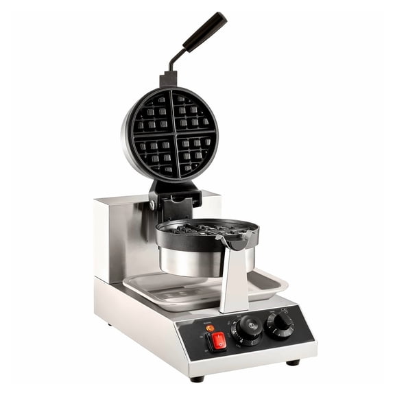 Round Waffle Maker 1300W Non-Stick - Rotatable Waffle Iron Machine 7.5 Inch Baking Plate - Adjustable Temperature 122-572°F - Stainless Steel Commercial Waffle Maker