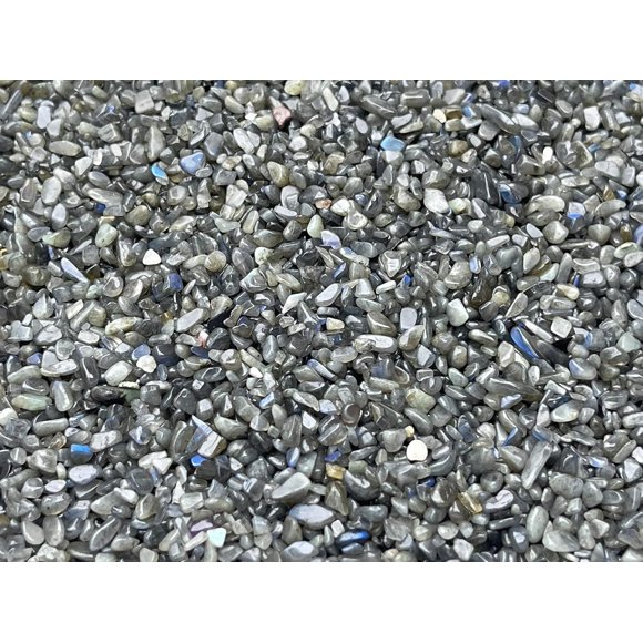 GAF TREASURES 2 oz Lot Natural Semi Tumbled Gemstone Chips, Crushed Mini Crystals, Undrilled Crystal Chips (Labradorite Black)
