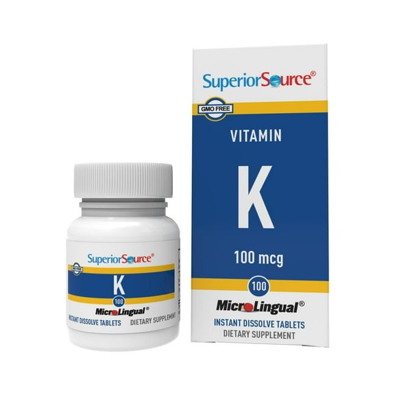 Superior Source Vitamin K 100 mcg - Bone Strength & Health Support Supplement - Vitamin K Supplement Aids Blood Health & Calcium Absorption - 100 Sublingual Dissolving Tablets