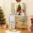 thumbnail image 1 of Costway Corner Vanity Desk with Mirror Lights Triple Mirror 3 Lighting Modes Matching Chair, 1 of 10