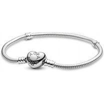 HeeHom Heart Clasp Snake Chain Jewelry Moments Charm Bracelet in Silver for Women 19 Cm, Mother's day Sterling Silver Snake Chain Bangle Barrel