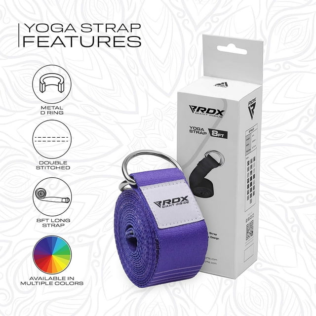 RDX Sangle de Yoga 8 Pieds avec Boucle en D, Ceintures Réglables en Polyester Coton Durable pour Étirement P, F12