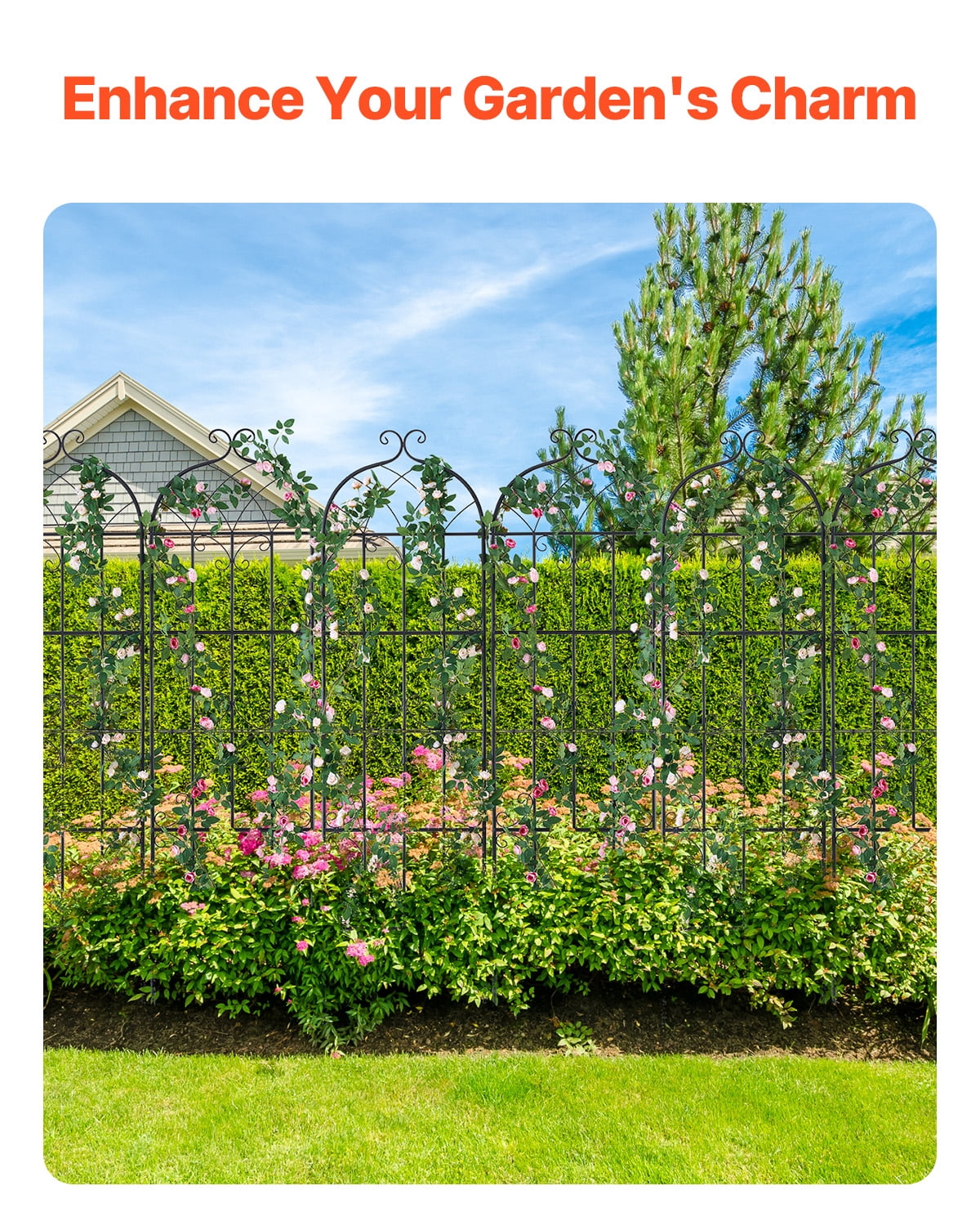 VEVOR Garden Trellis for Climbing Plants, 71 x 20 in, 6 Packs Rustproof Metal Garden Flower Trellis, Outdoor Climbing Rose Trellis Cucumbers Support, Decorative Clematis Trellis for Courtyards Lawns