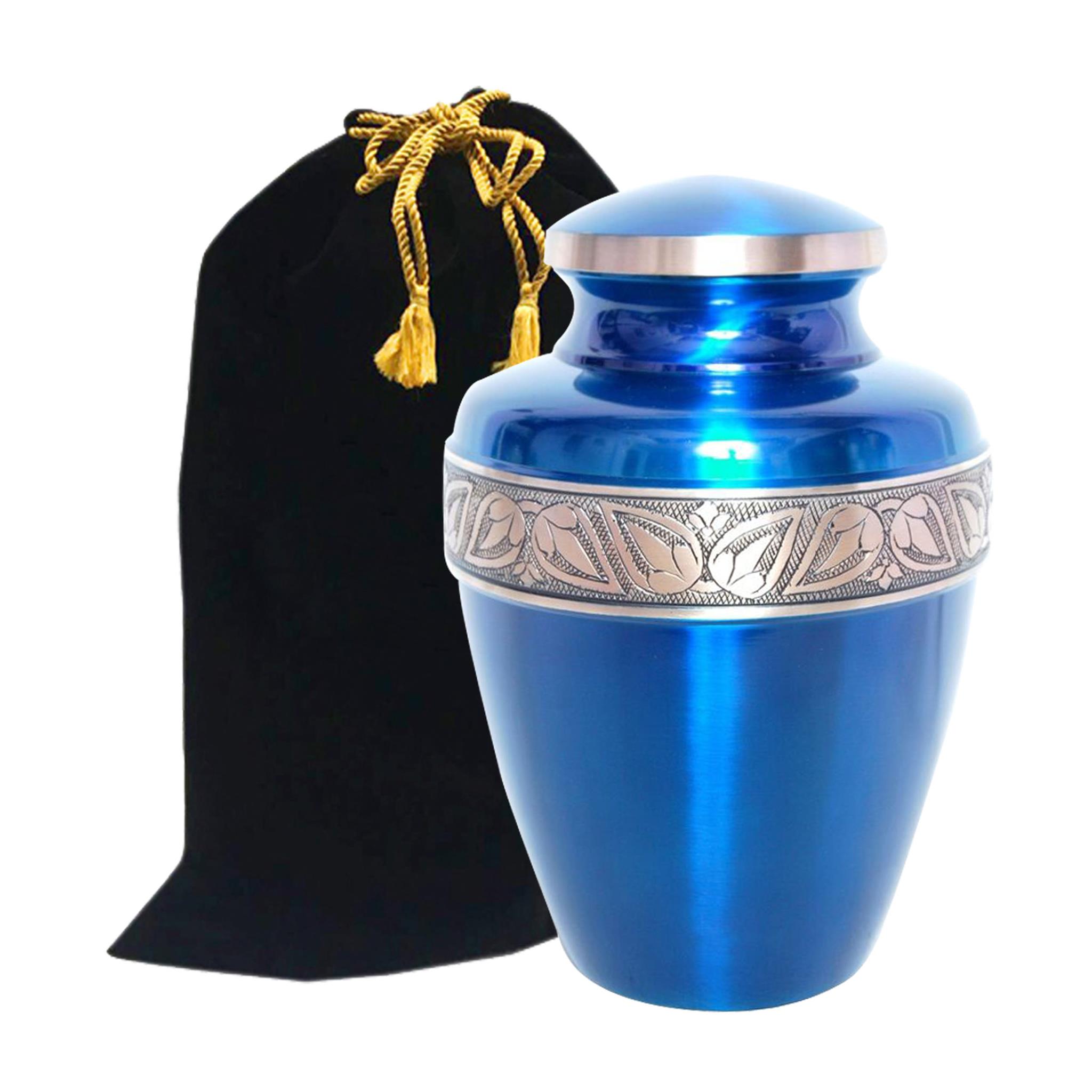 Sapphire Blue Brass Cremation Urn Beautifully Handcrafted Adult