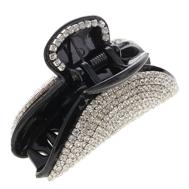 Mujer Señora Exquisito Negro Tamaño Pequeño Acrílico Diamantes Completos Diamantes De Imitación Pinzas Para El Cabello Horquilla - Fancy Bathe Hair Claw Clip Para Cabello Medio